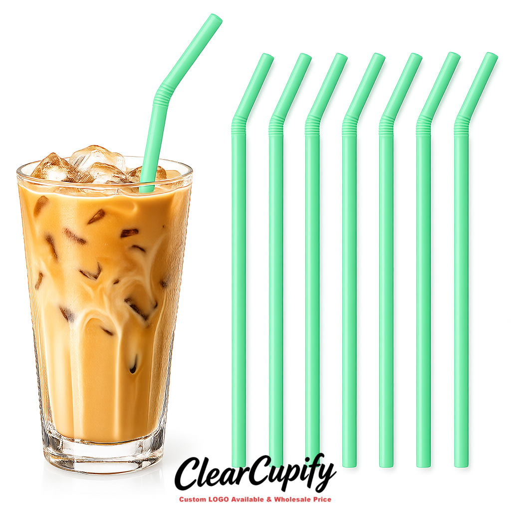 Mint Green Plastic Straws 8.26 x 0.2 inch Flexible Bendy Disposable Drinking Straws Supplier