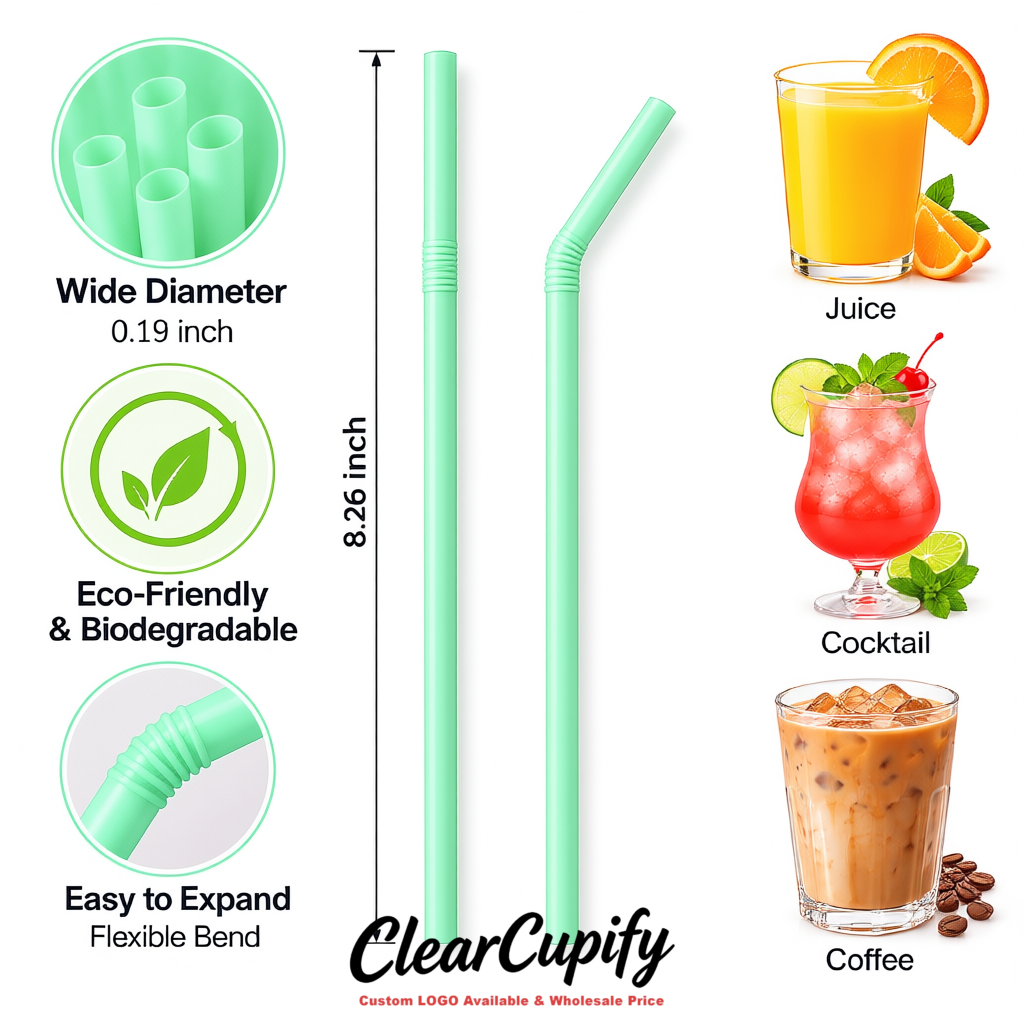 Mint Green Plastic Straws 8.26 x 0.2 inch Flexible Bendy Disposable Drinking Straws Supplier Mint Green Plastic Straws 8.26 x 0.2 inch Flexible Bendy Disposable Drinking Straws Supplier