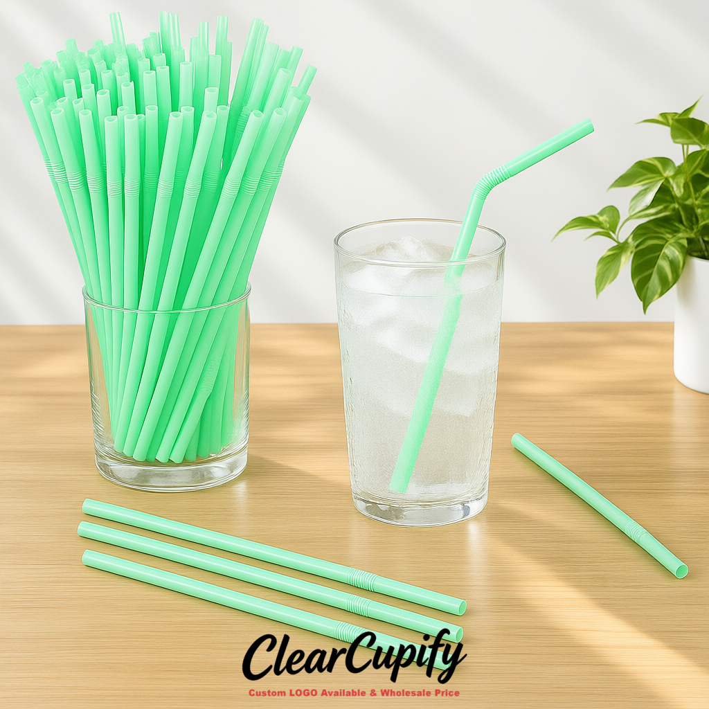 Mint Green Plastic Straws 8.26 x 0.2 inch Flexible Bendy Disposable Drinking Straws Supplier