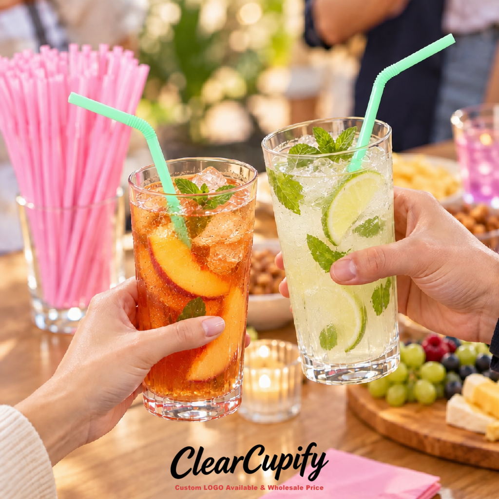 Mint Green Plastic Straws 8.26 x 0.2 inch Flexible Bendy Disposable Drinking Straws Supplier