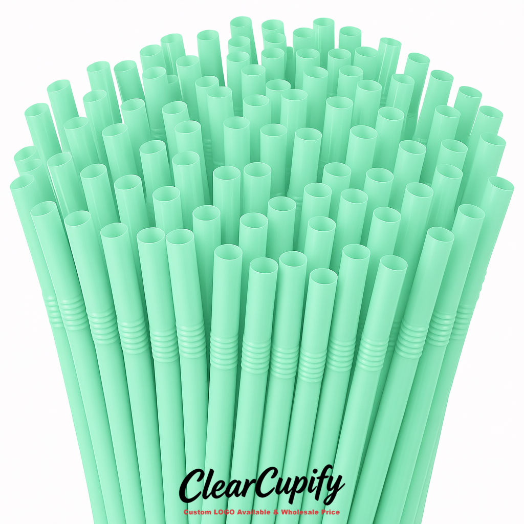 Mint Green Plastic Straws 8.26 x 0.2 inch Flexible Bendy Disposable Drinking Straws Supplier