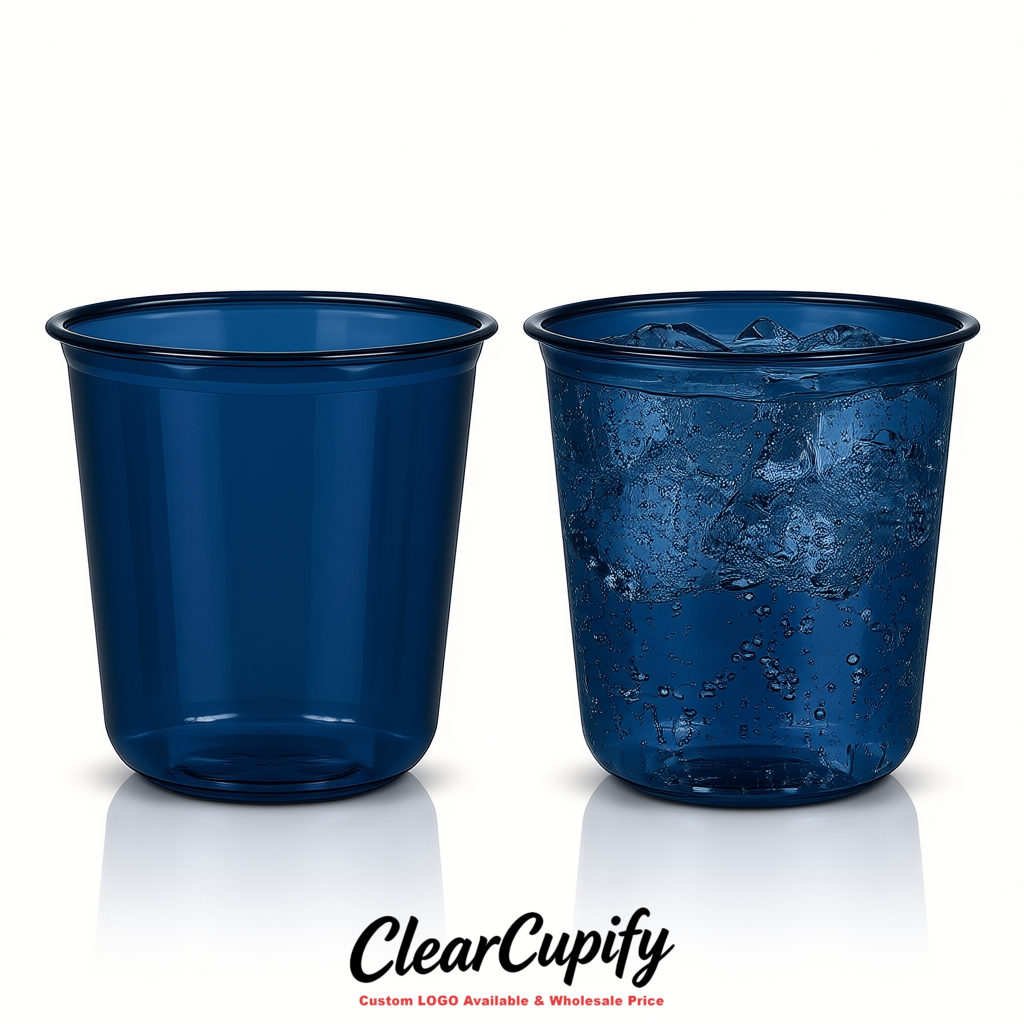 Navy Blue U-shaped Cup with Round Bottom: Stackable & Disposable Plastic Cup