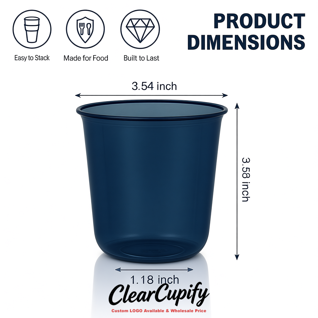 Navy Blue U-shaped Cup with Round Bottom: Stackable & Disposable Plastic Cup
