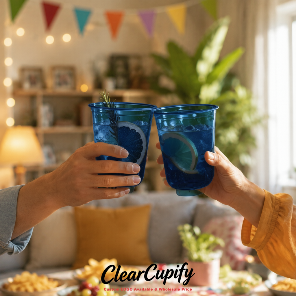 Navy Blue U-shaped Cup with Round Bottom: Stackable & Disposable Plastic Cup