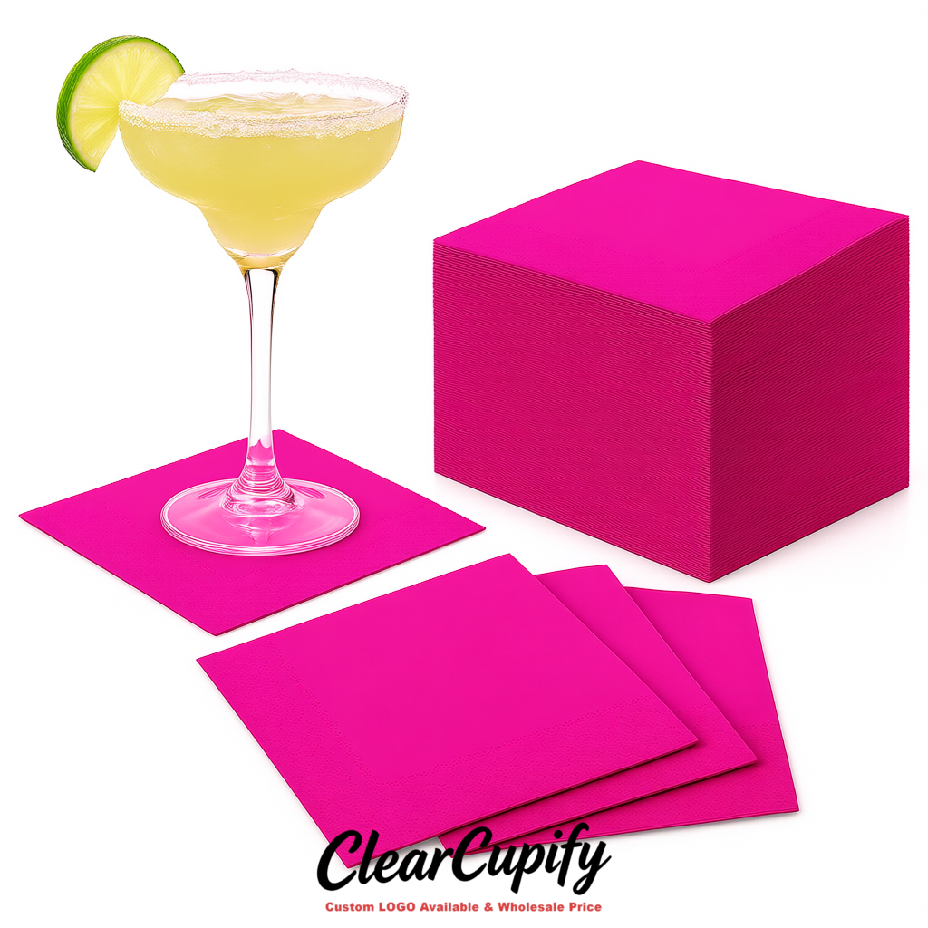 Neon Pink Napkins Paper 4.5x4.5 Inch Disposable 2-Ply Cocktail Napkins Factory