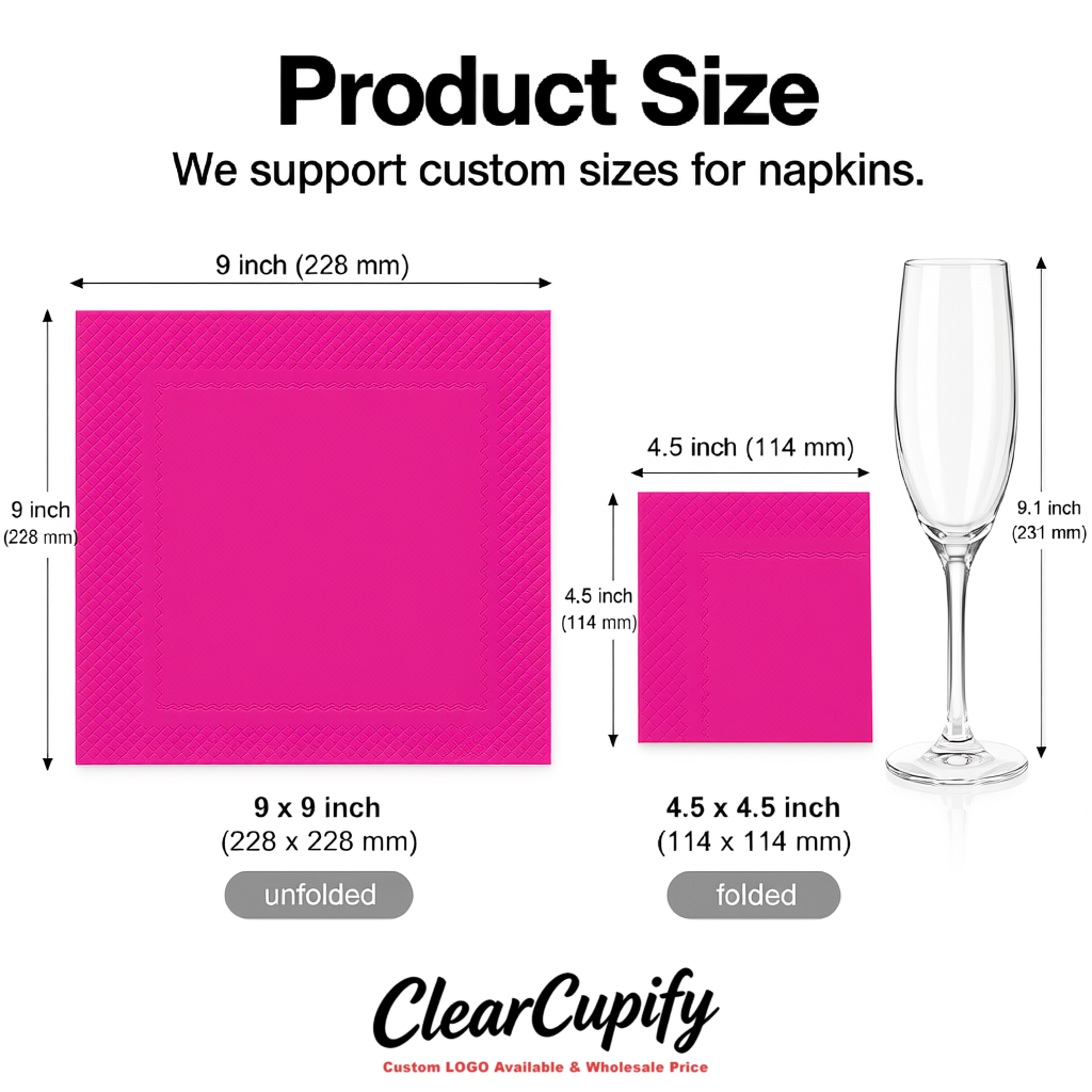 Neon Pink Napkins Paper 4.5x4.5 Inch Disposable 2-Ply Cocktail Napkins Factory