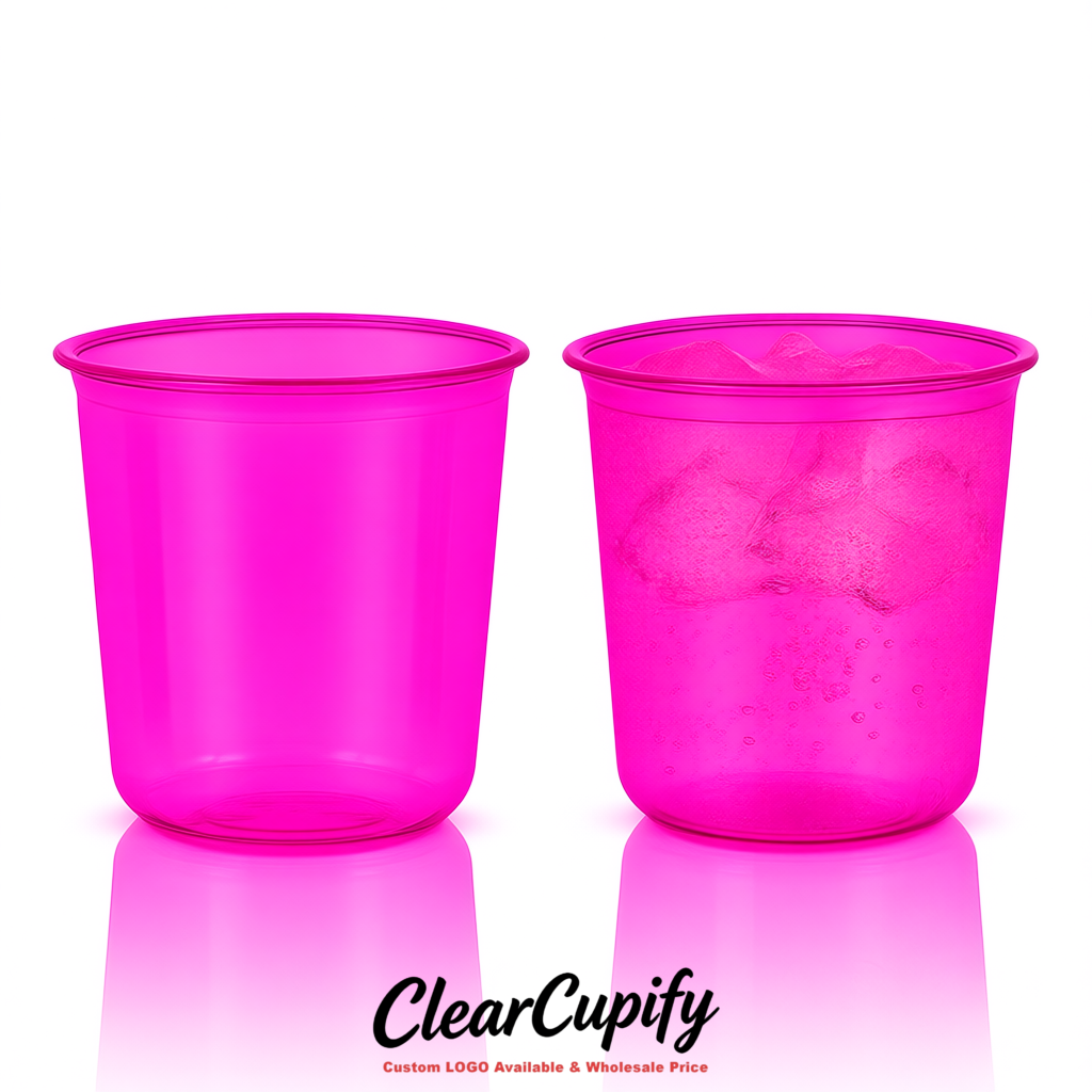 Neon Pink U-shaped Cup with Round Bottom: Stackable & Disposable Plastic Cup