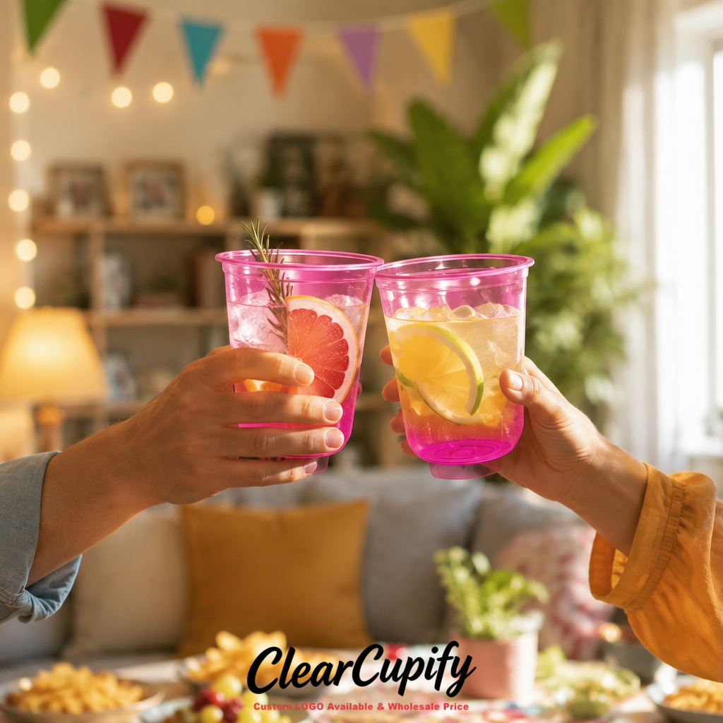 Neon Pink U-shaped Cup with Round Bottom: Stackable & Disposable Plastic Cup