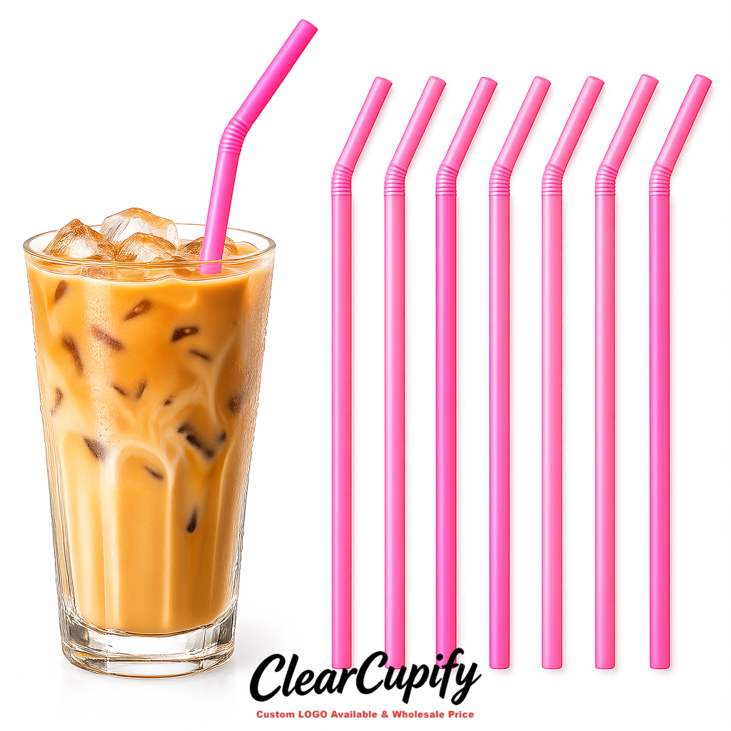 Neon Pink Plastic Straws 8.26 x 0.2 inch Flexible Bendy Disposable Drinking Straws Supplier