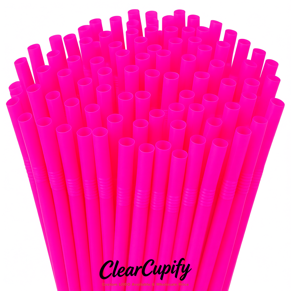 Neon Pink Plastic Straws 8.26 x 0.2 inch Flexible Bendy Disposable Drinking Straws Supplier