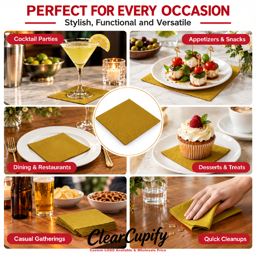 Ochre Napkins Paper 4.5x4.5 Inch Disposable 2-Ply Cocktail Napkins Factory