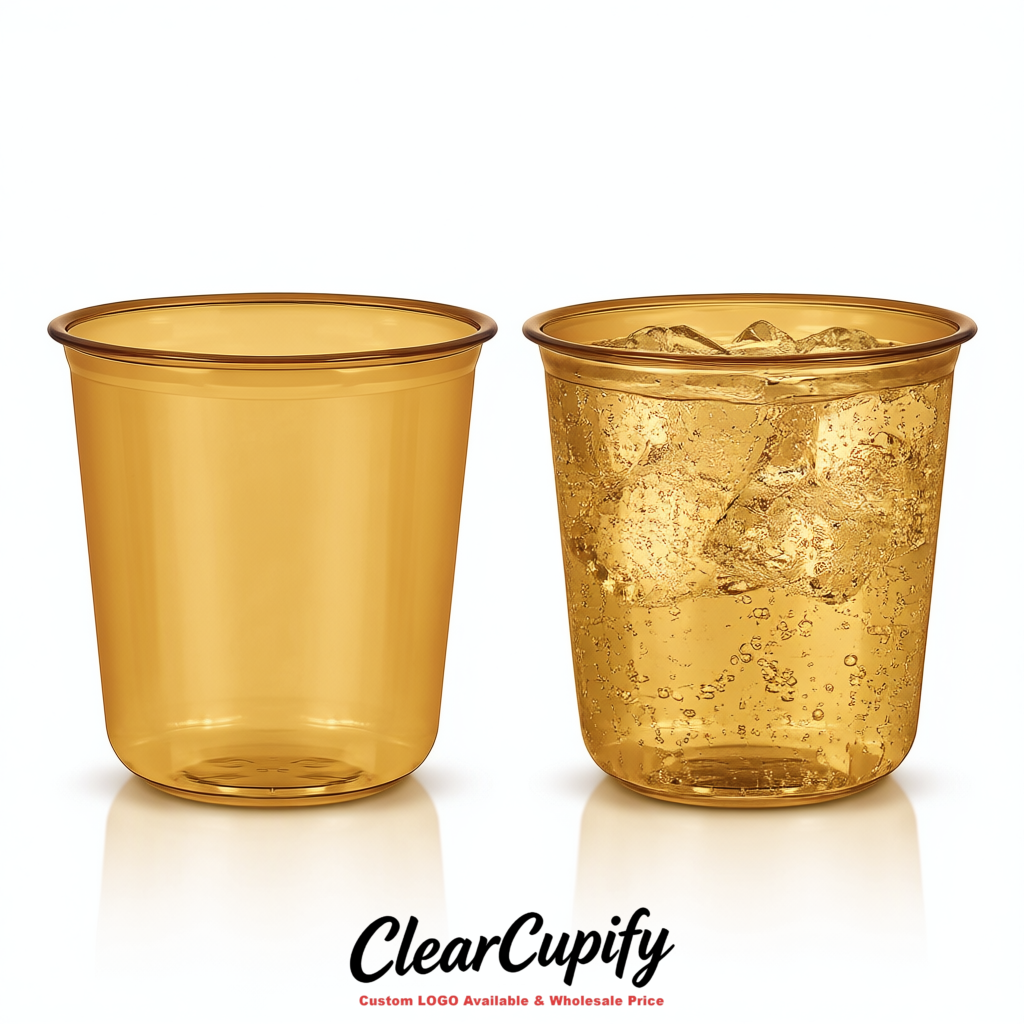 Ochre U-shaped Cup with Round Bottom: Stackable & Disposable Plastic Cup