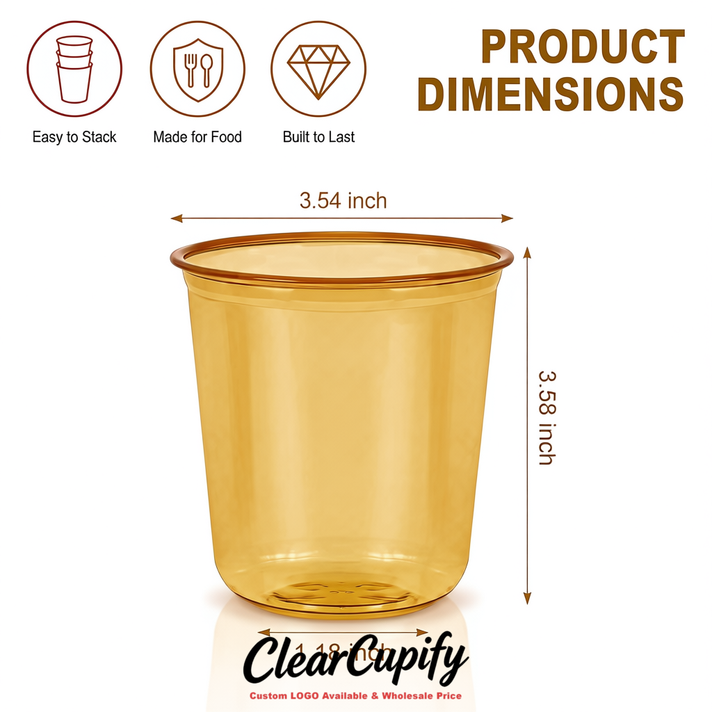 Ochre U-shaped Cup with Round Bottom: Stackable & Disposable Plastic Cup
