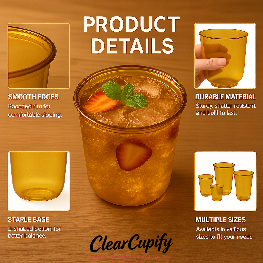 Ochre U-shaped Cup with Round Bottom: Stackable & Disposable Plastic Cup