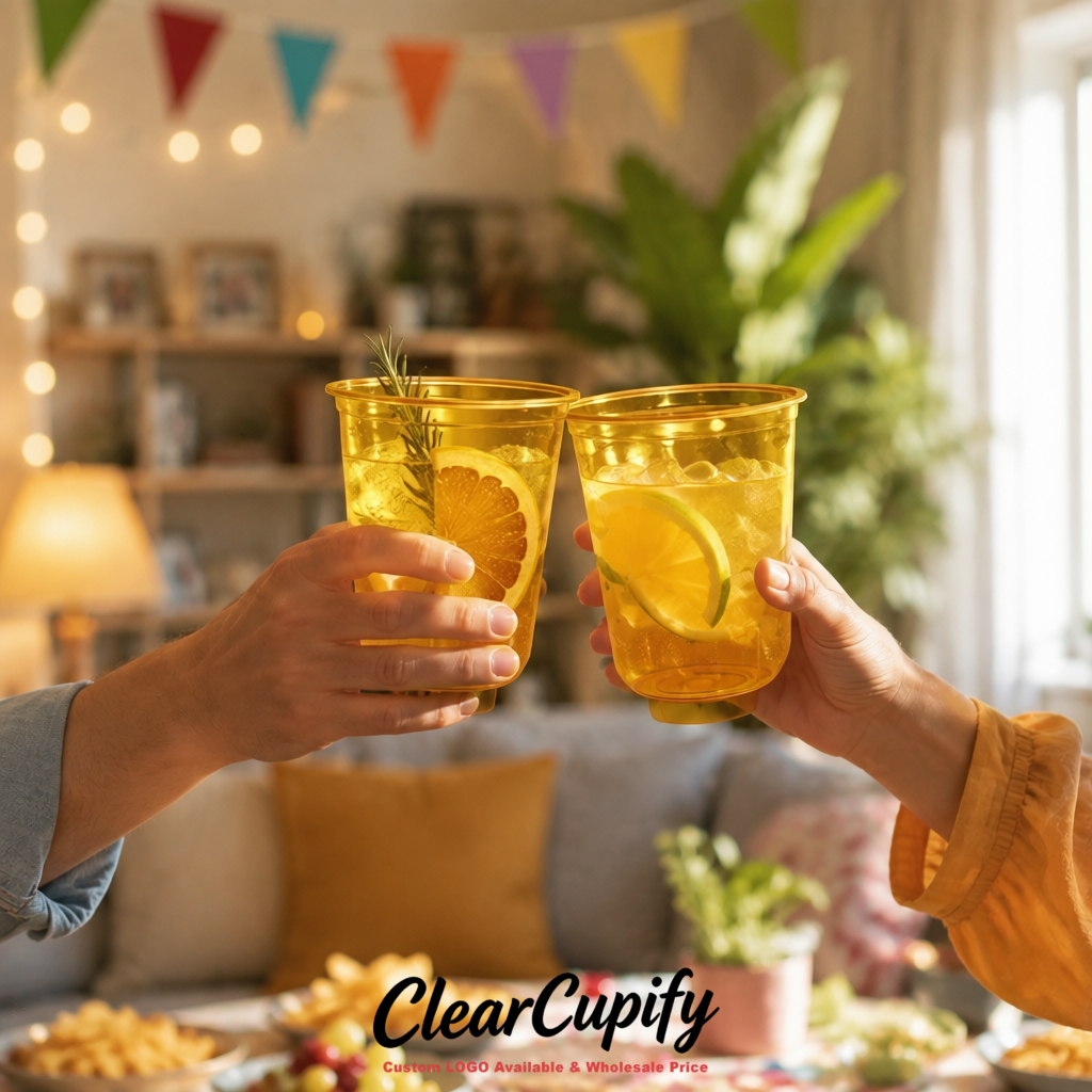 Ochre U-shaped Cup with Round Bottom: Stackable & Disposable Plastic Cup