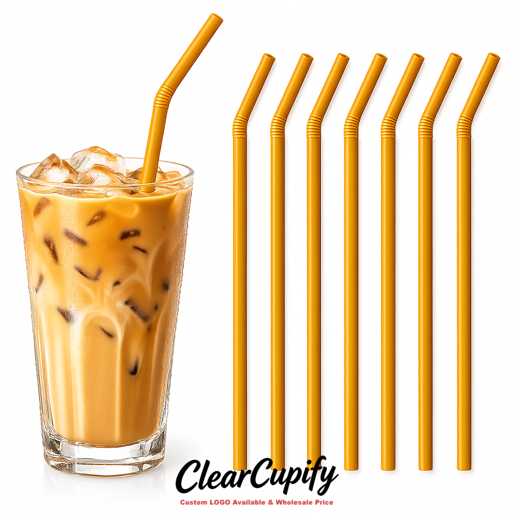 Ochre Plastic Straws 8.26 x 0.2 inch Flexible Bendy Disposable Drinking Straws Supplier