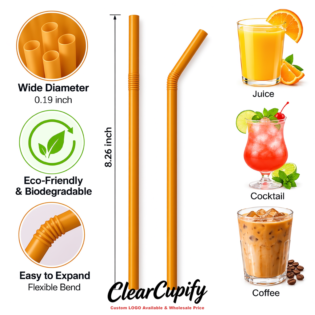 Ochre Plastic Straws 8.26 x 0.2 inch Flexible Bendy Disposable Drinking Straws Supplier
