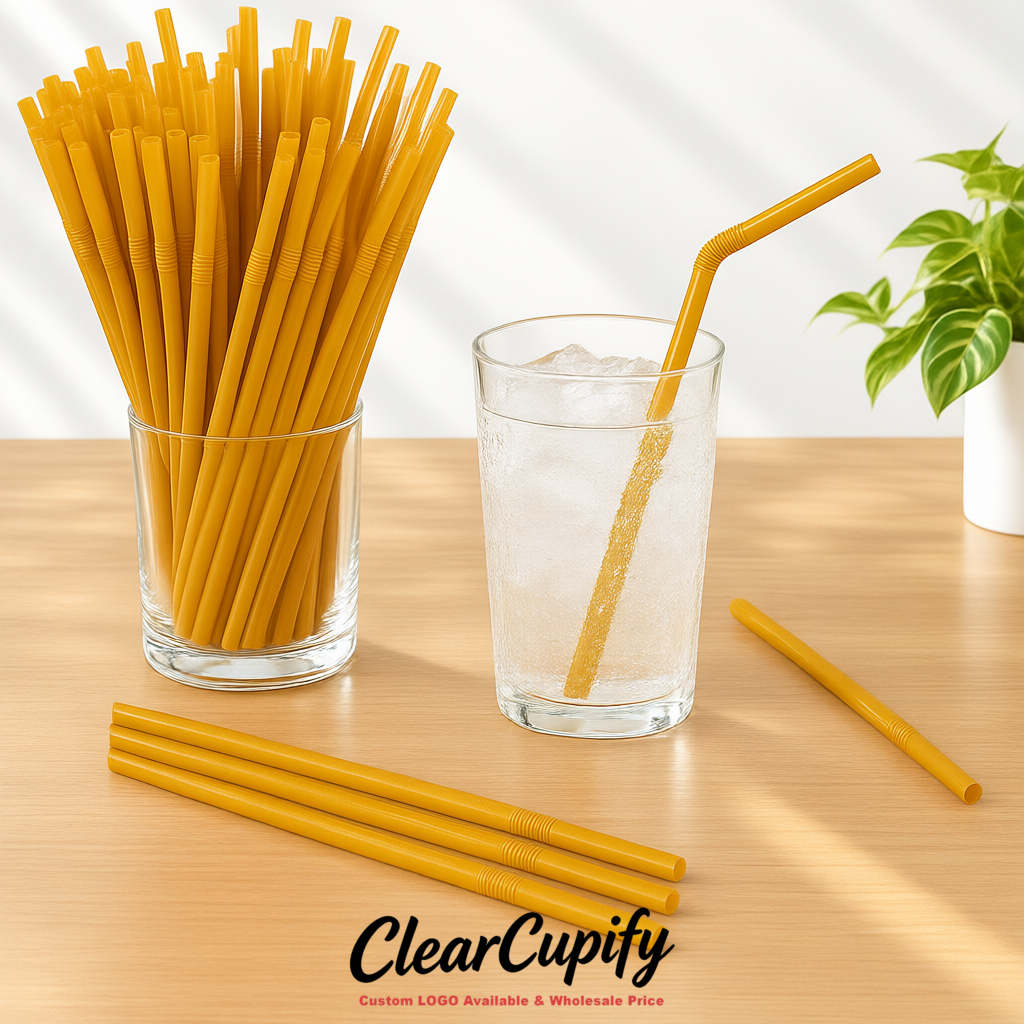 Ochre Plastic Straws 8.26 x 0.2 inch Flexible Bendy Disposable Drinking Straws Supplier