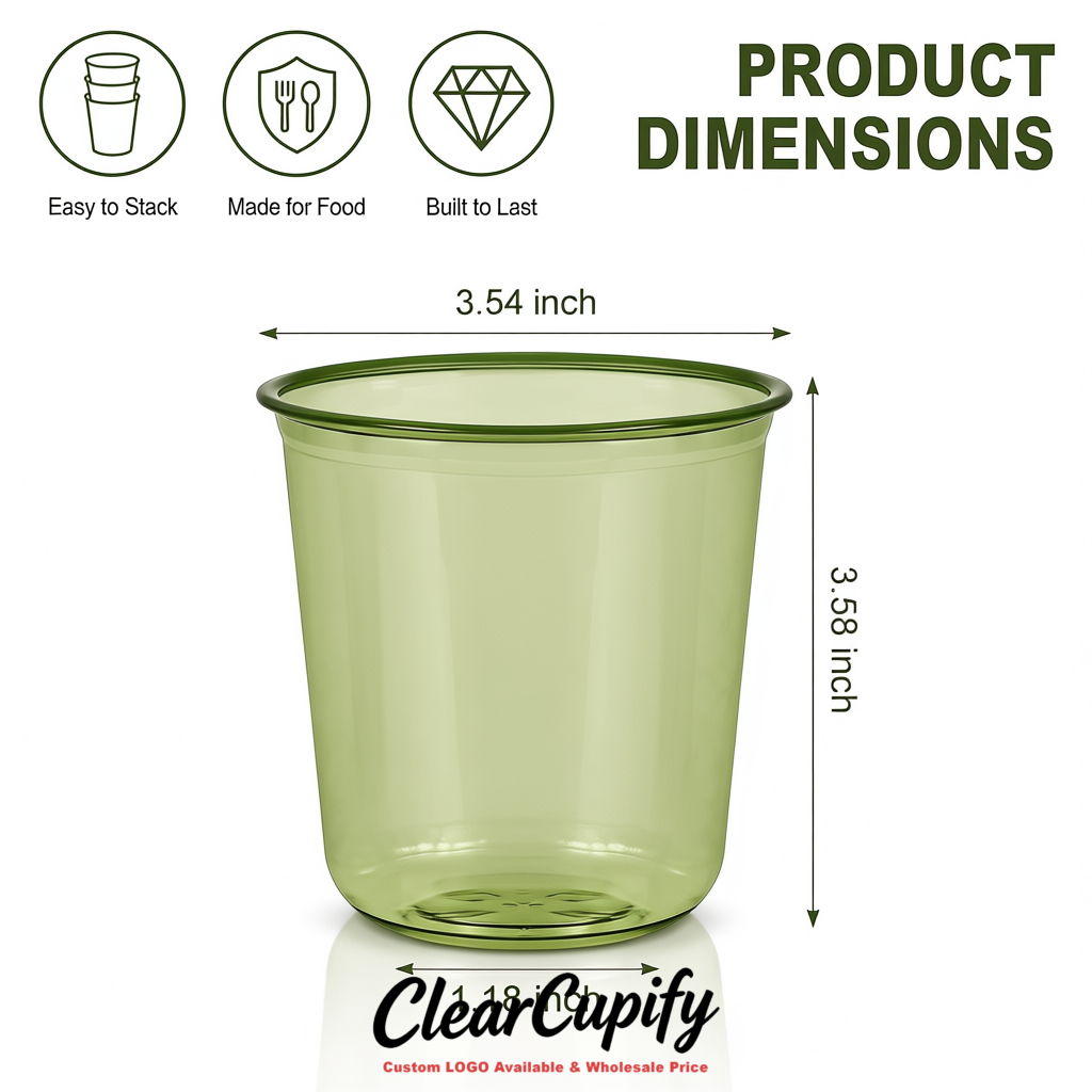Olive Green U-shaped Cup with Round Bottom: Stackable & Disposable Plastic Cup