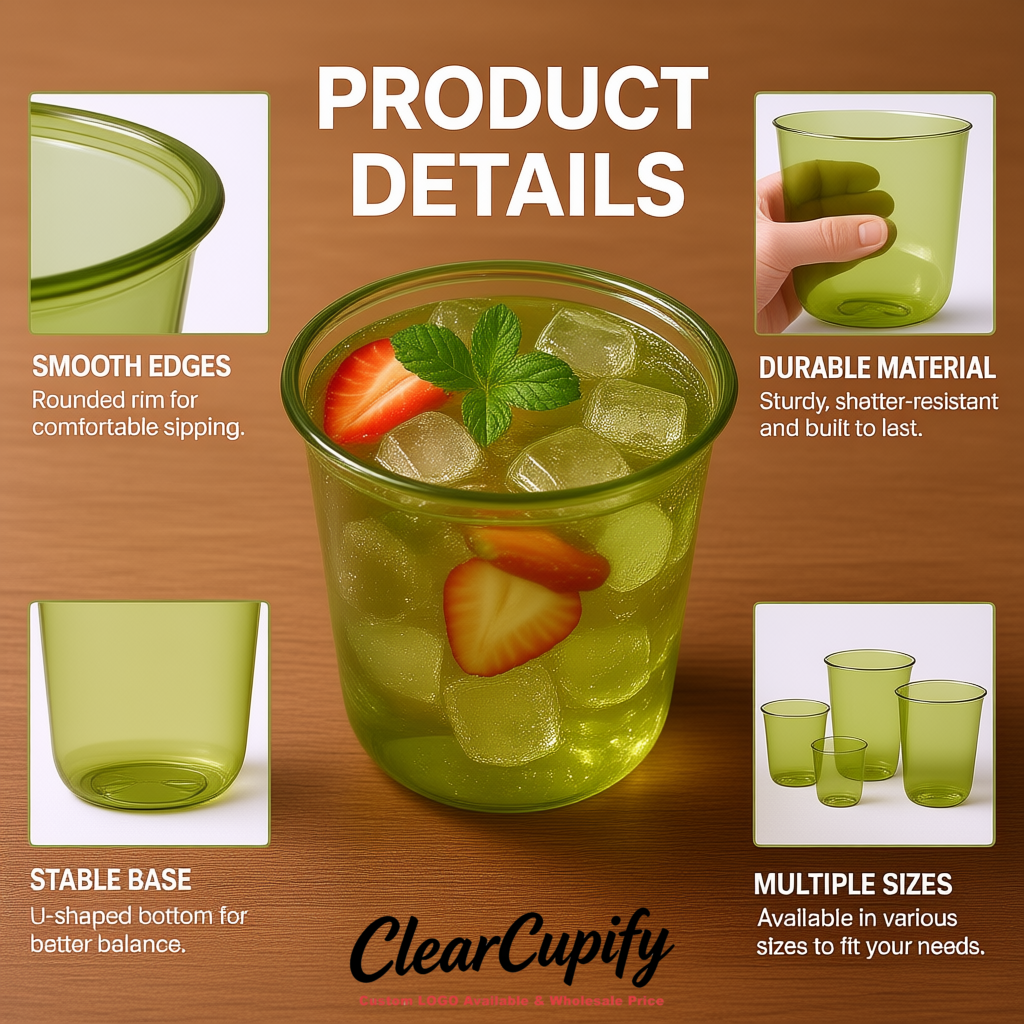 Olive Green U-shaped Cup with Round Bottom: Stackable & Disposable Plastic Cup