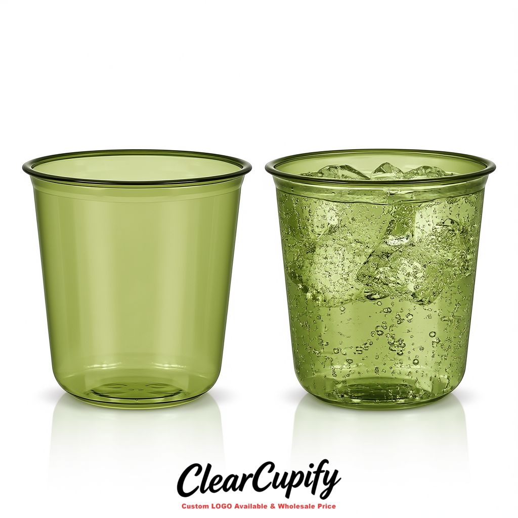 Olive Green U-shaped Cup with Round Bottom: Stackable & Disposable Plastic Cup