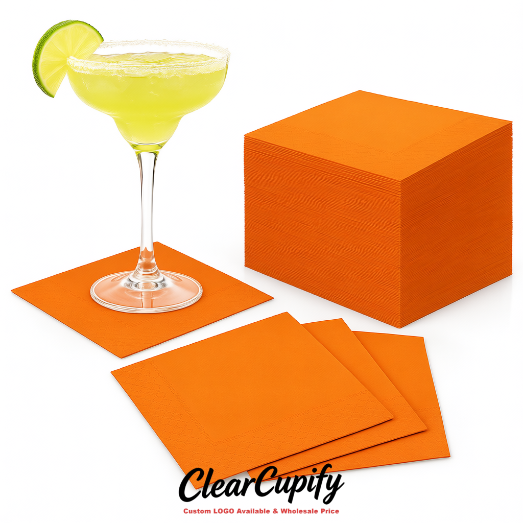 Orange Napkins Paper 4.5x4.5 Inch Disposable 2-Ply Cocktail Napkins Factory