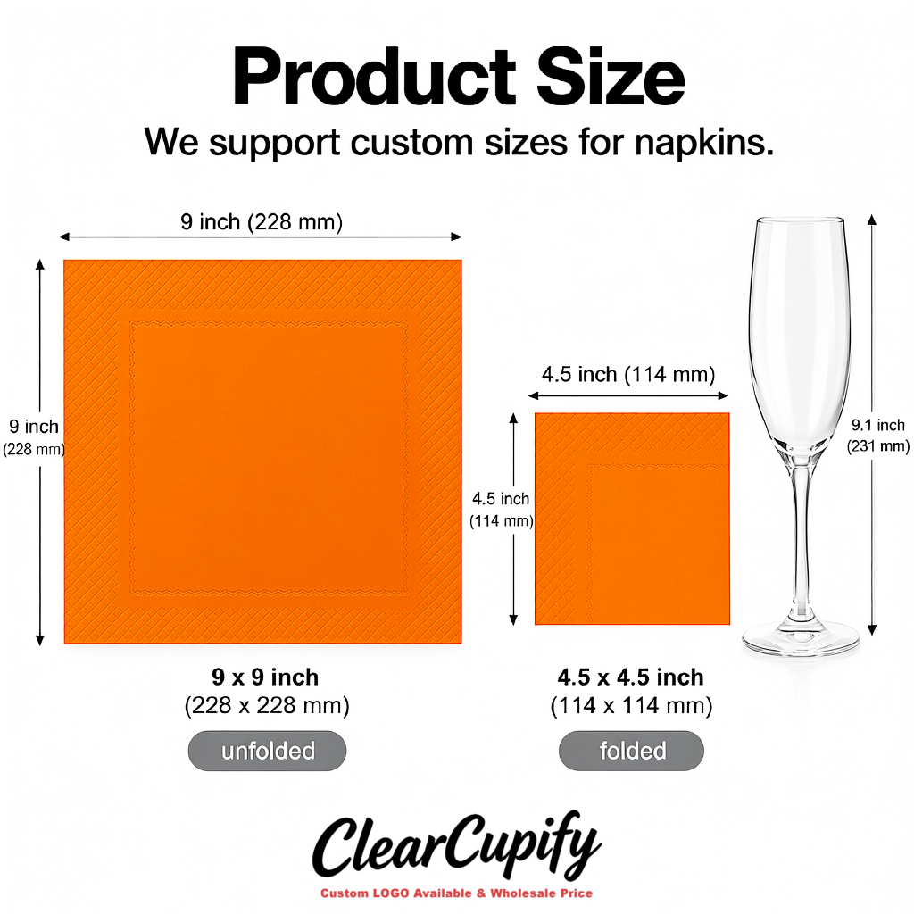 Orange Napkins Paper 4.5x4.5 Inch Disposable 2-Ply Cocktail Napkins Factory