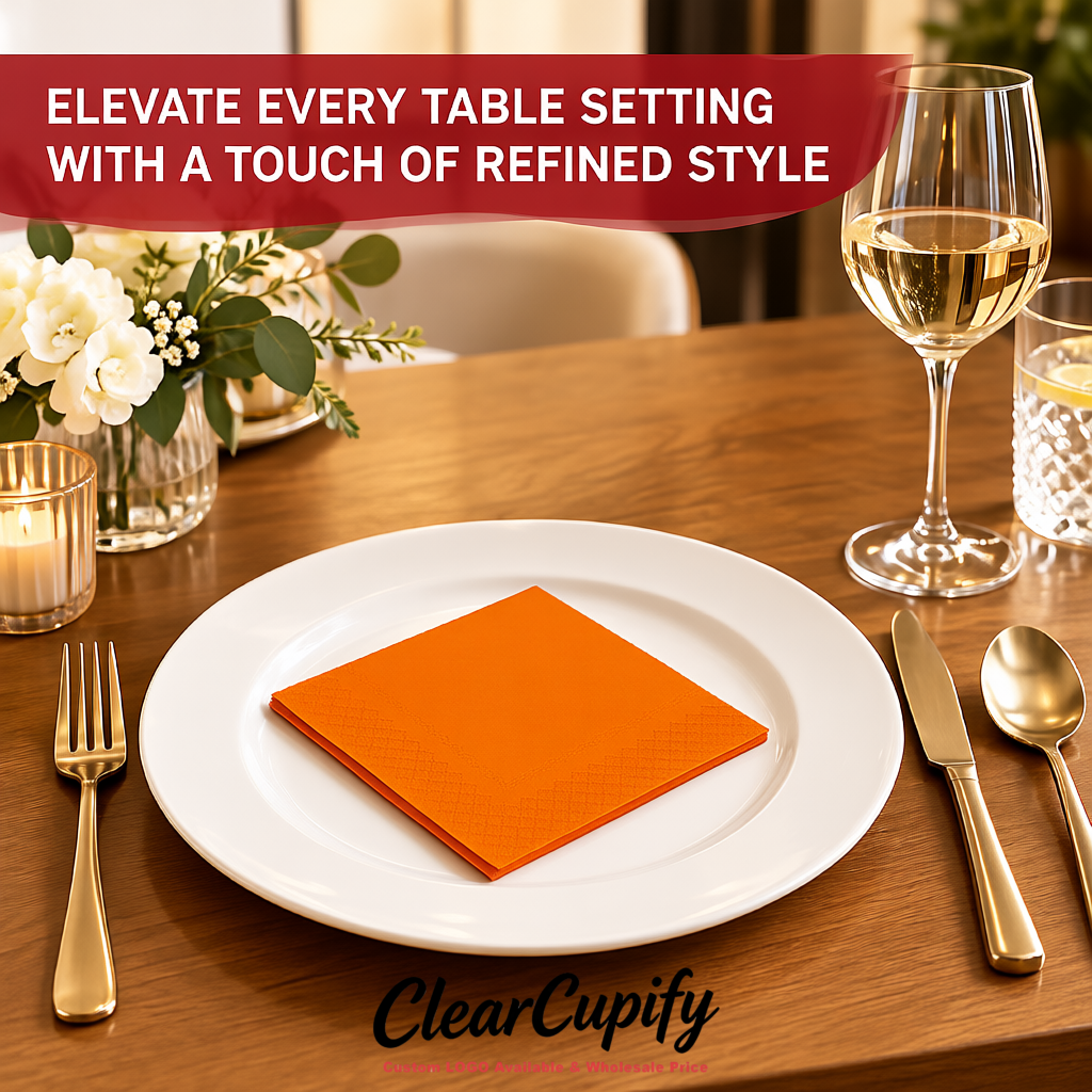 Orange Napkins Paper 4.5x4.5 Inch Disposable 2-Ply Cocktail Napkins Factory
