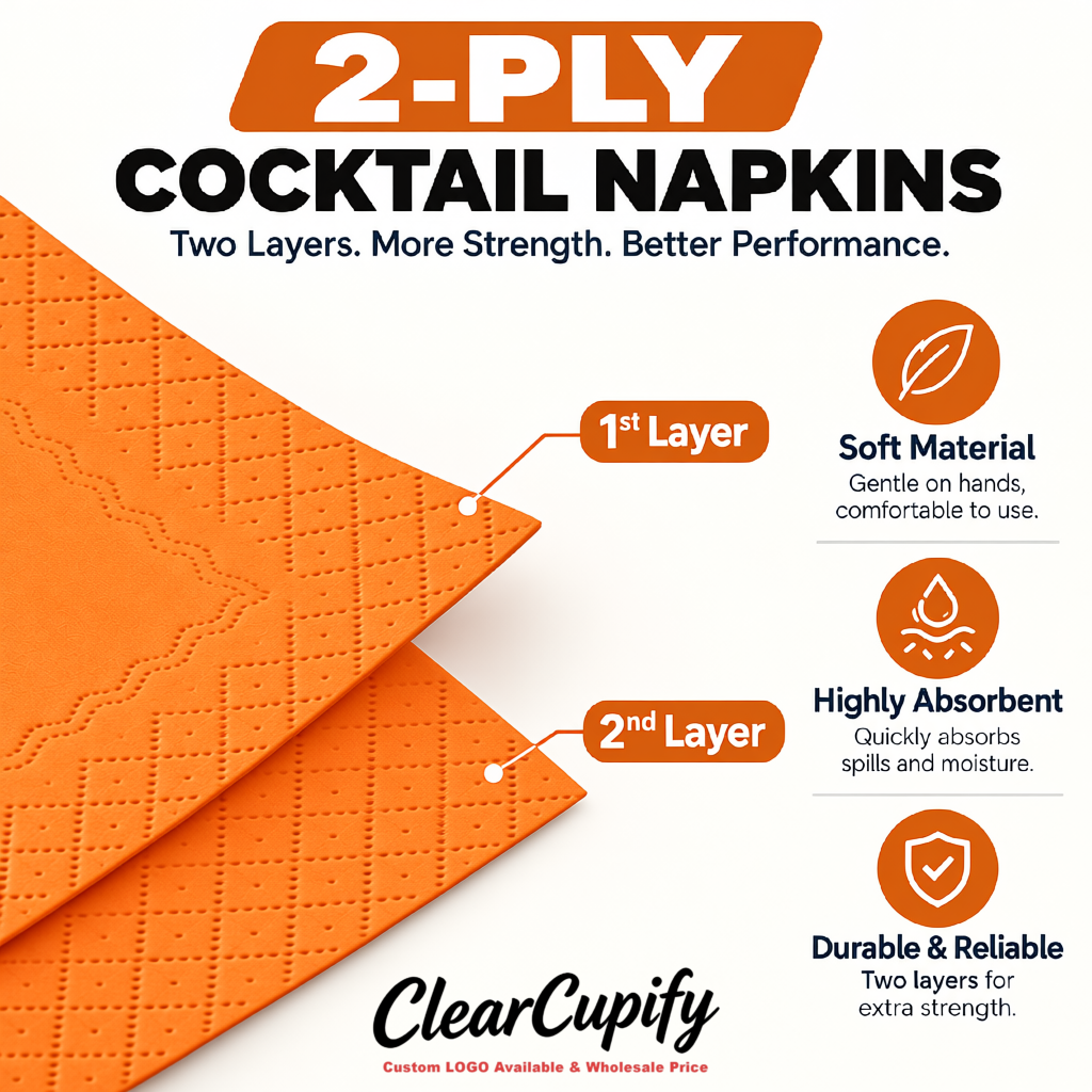 Orange Napkins Paper 4.5x4.5 Inch Disposable 2-Ply Cocktail Napkins Factory