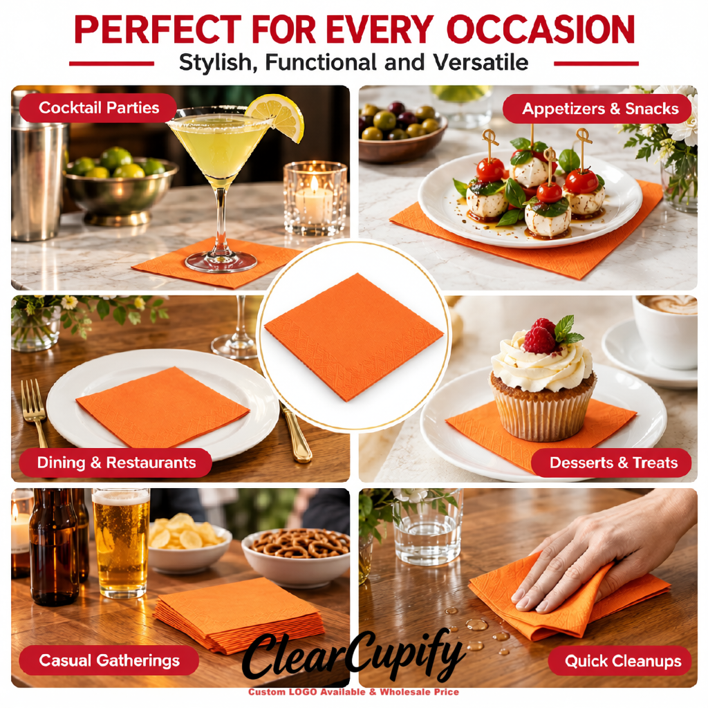Orange Napkins Paper 4.5x4.5 Inch Disposable 2-Ply Cocktail Napkins Factory