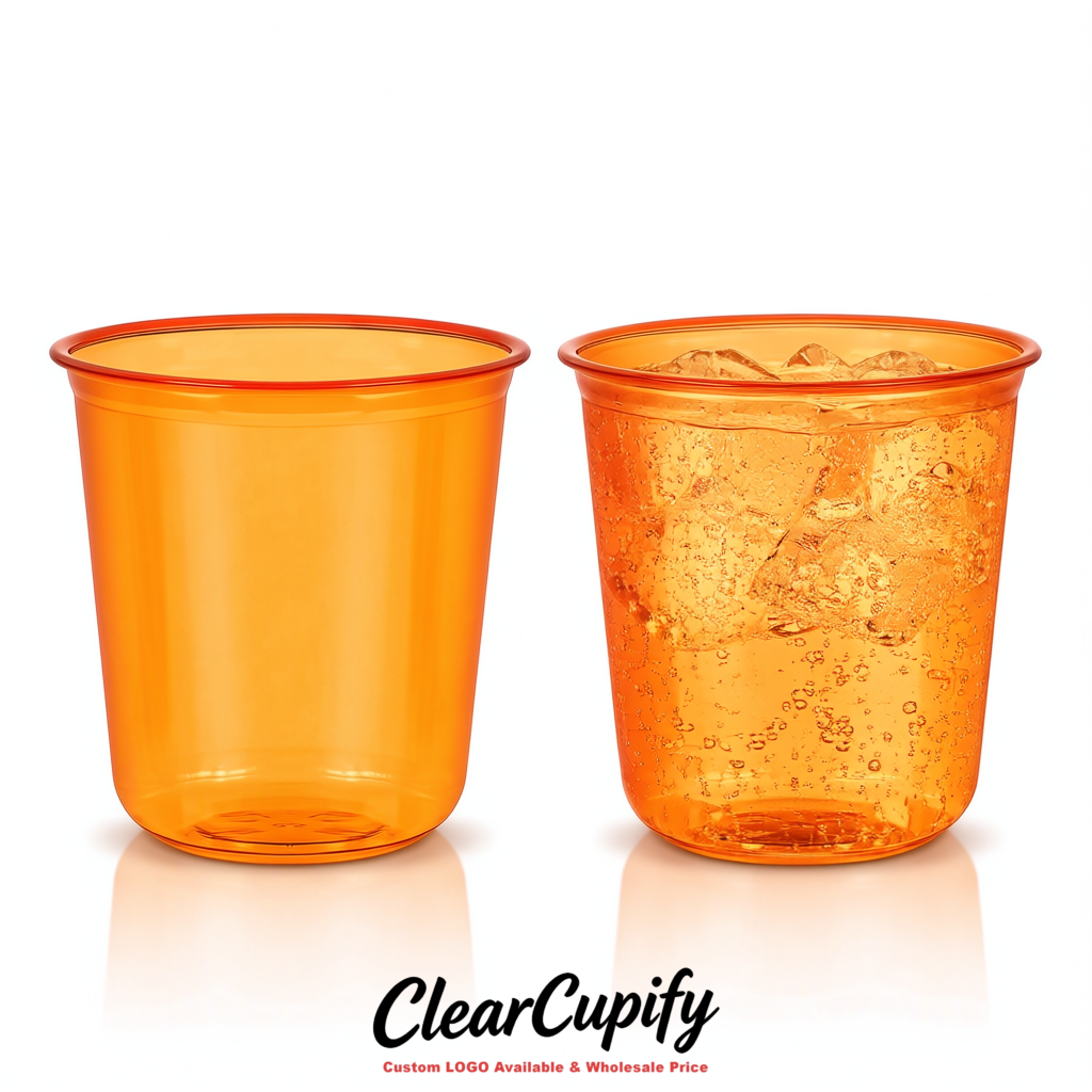 Orange U-shaped Cup with Round Bottom: Stackable & Disposable Plastic Cup