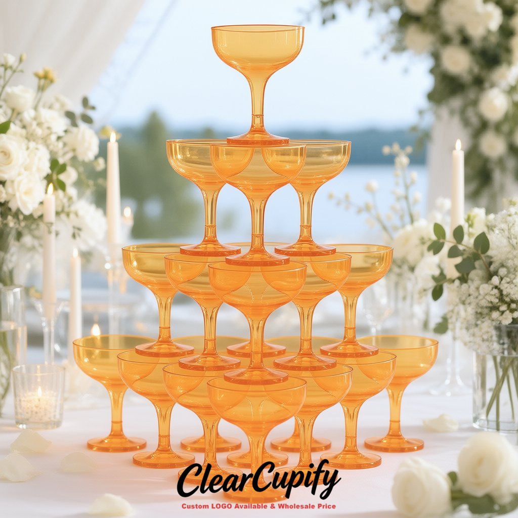 Orange 5oz Stackable Plastic Martini Glasses 4.13x3.14 inches/10.5x8 cm For Champagne Tower