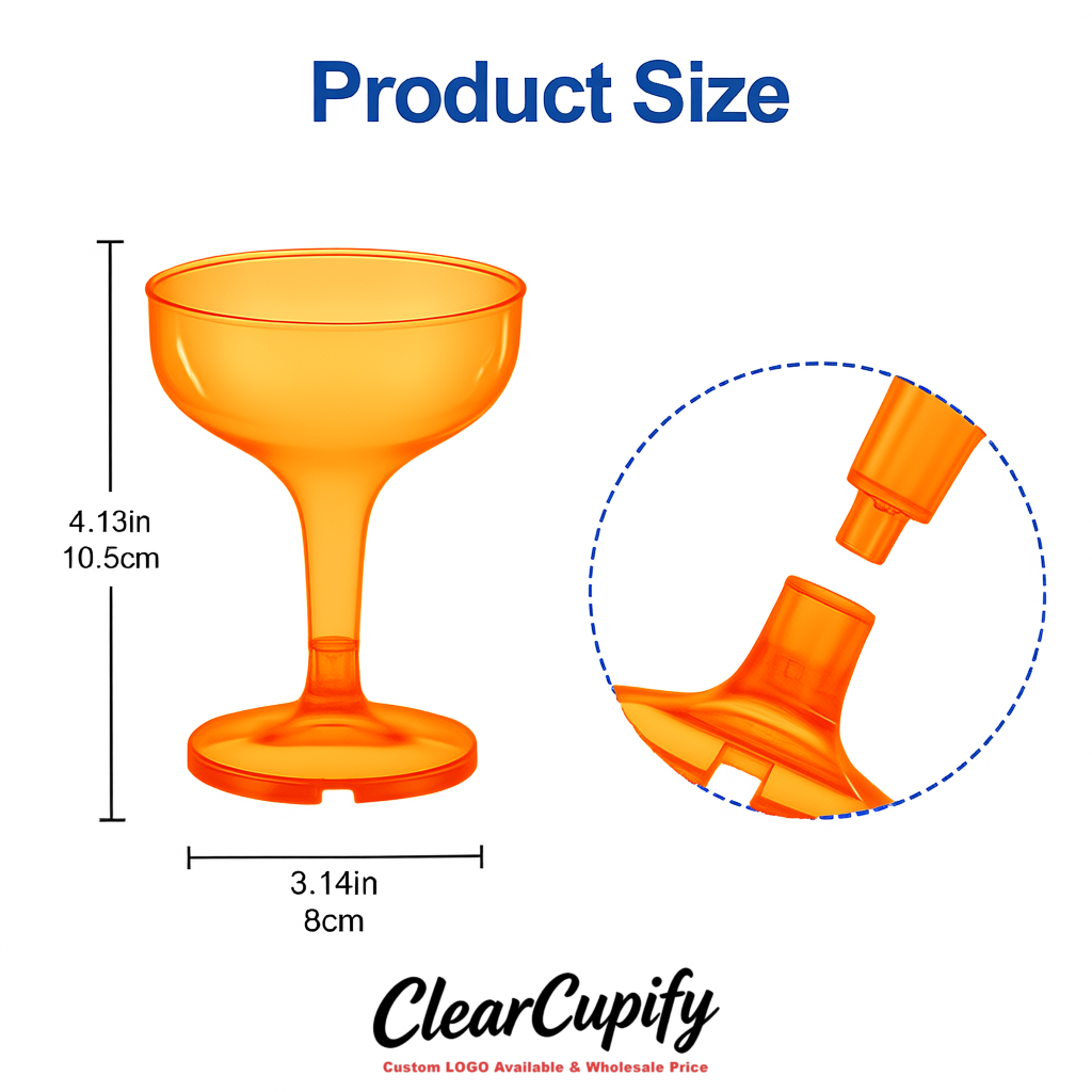 Orange 5oz Stackable Plastic Martini Glasses 4.13x3.14 inches/10.5x8 cm For Champagne Tower