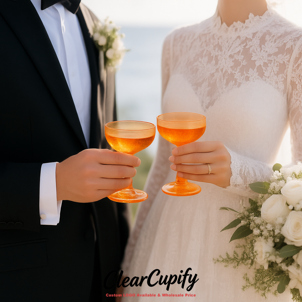 Orange 5oz Stackable Plastic Martini Glasses 4.13x3.14 inches/10.5x8 cm For Champagne Tower