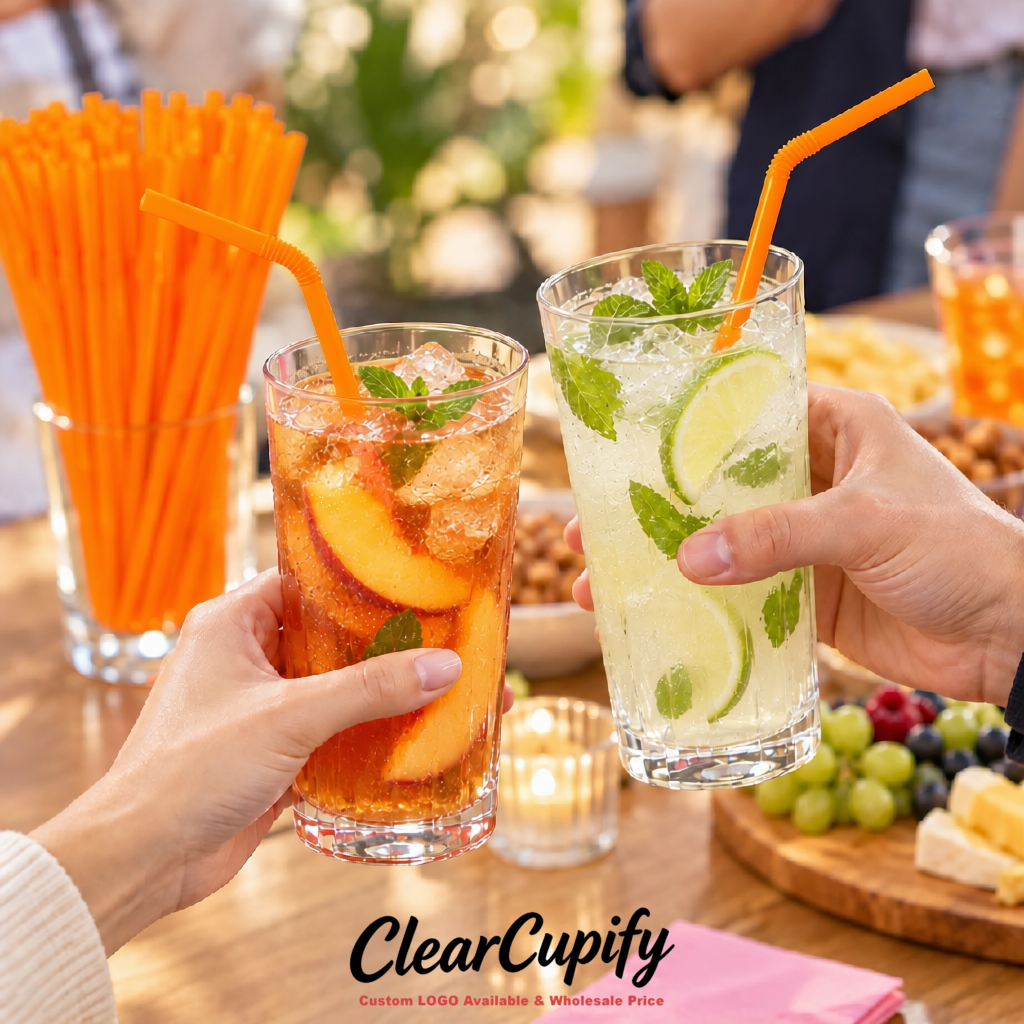 Orange Plastic Straws 8.26 x 0.2 inch Flexible Bendy Disposable Drinking Straws Supplier