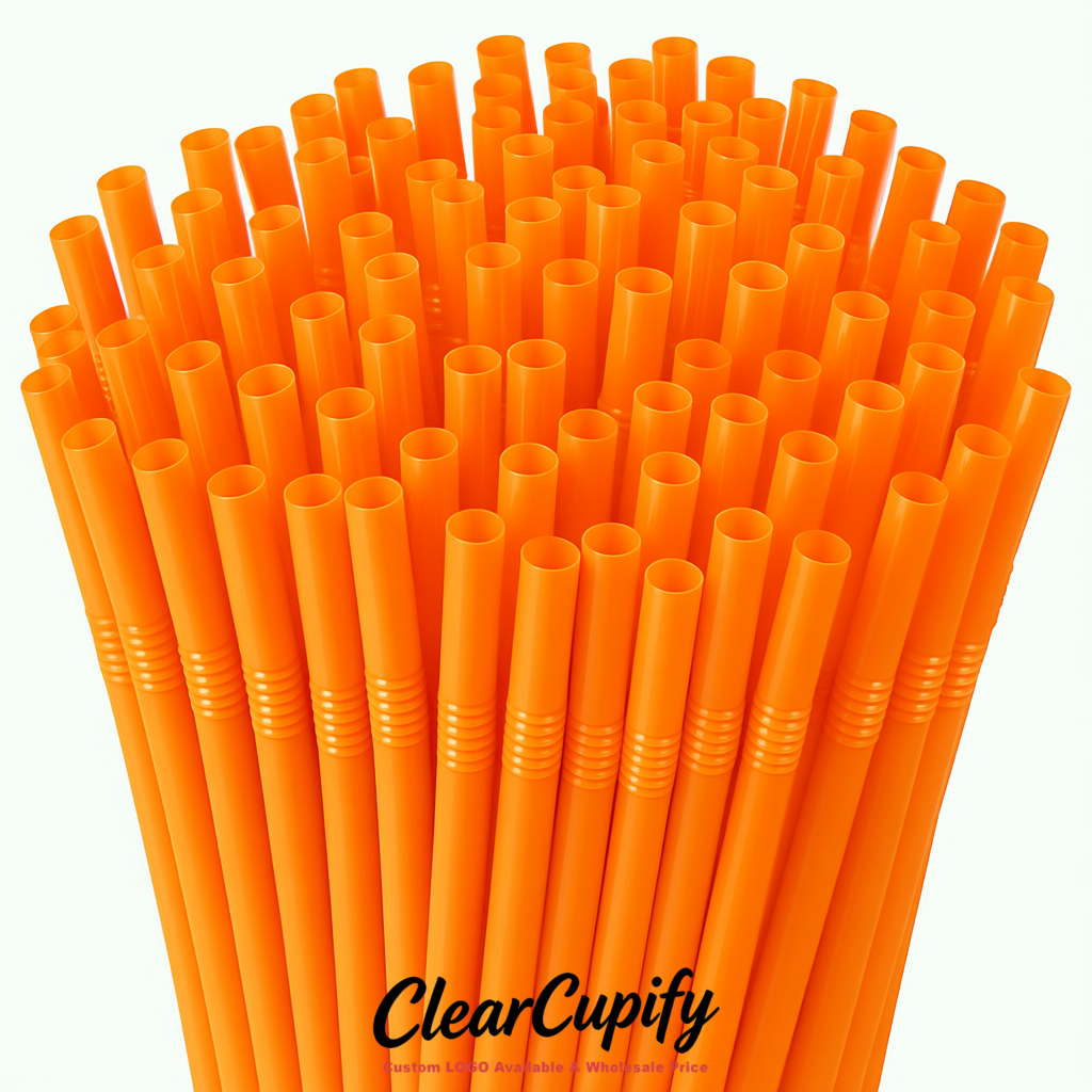Orange Plastic Straws 8.26 x 0.2 inch Flexible Bendy Disposable Drinking Straws Supplier
