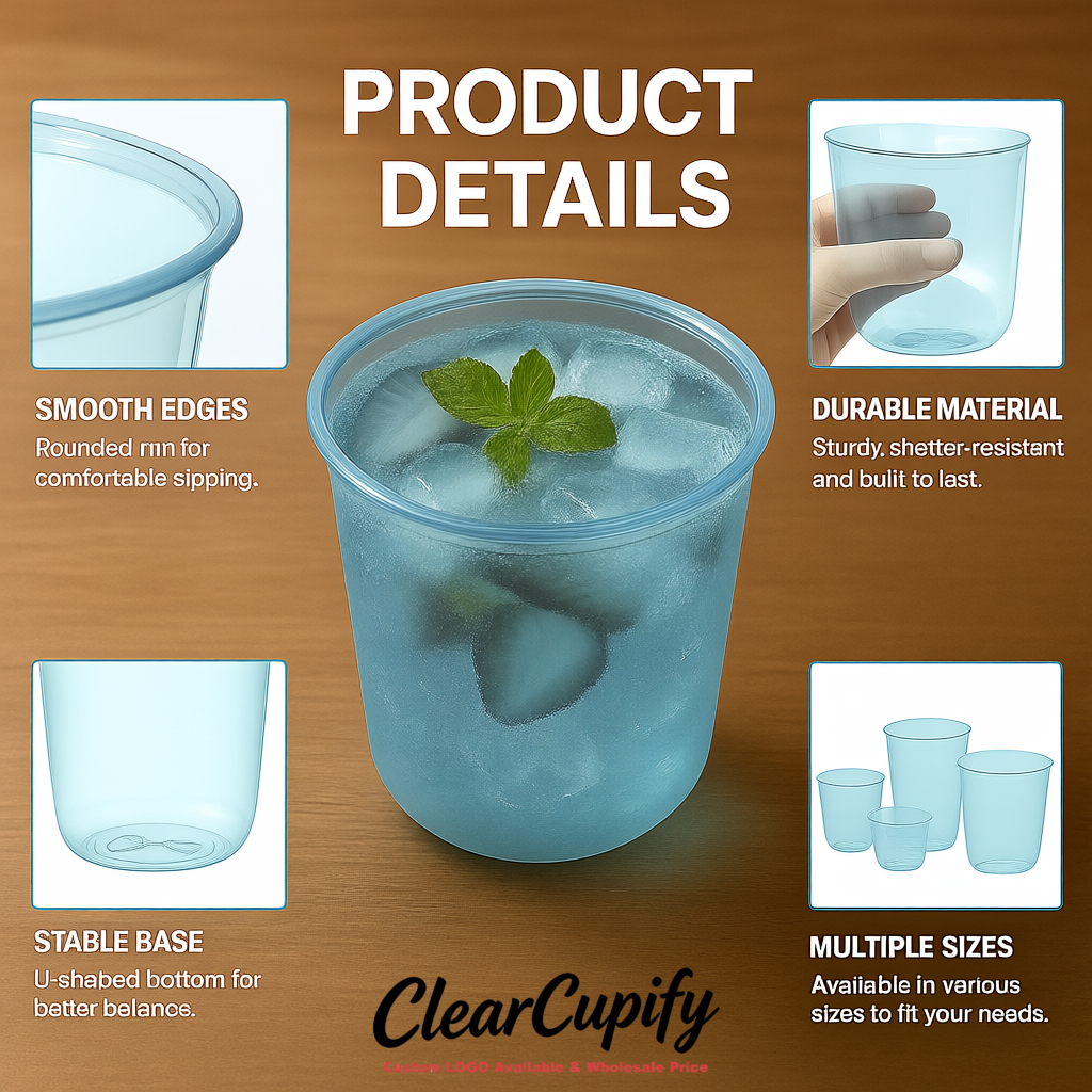 Periwinkle U-shaped Cup with Round Bottom: Stackable & Disposable Plastic Cup