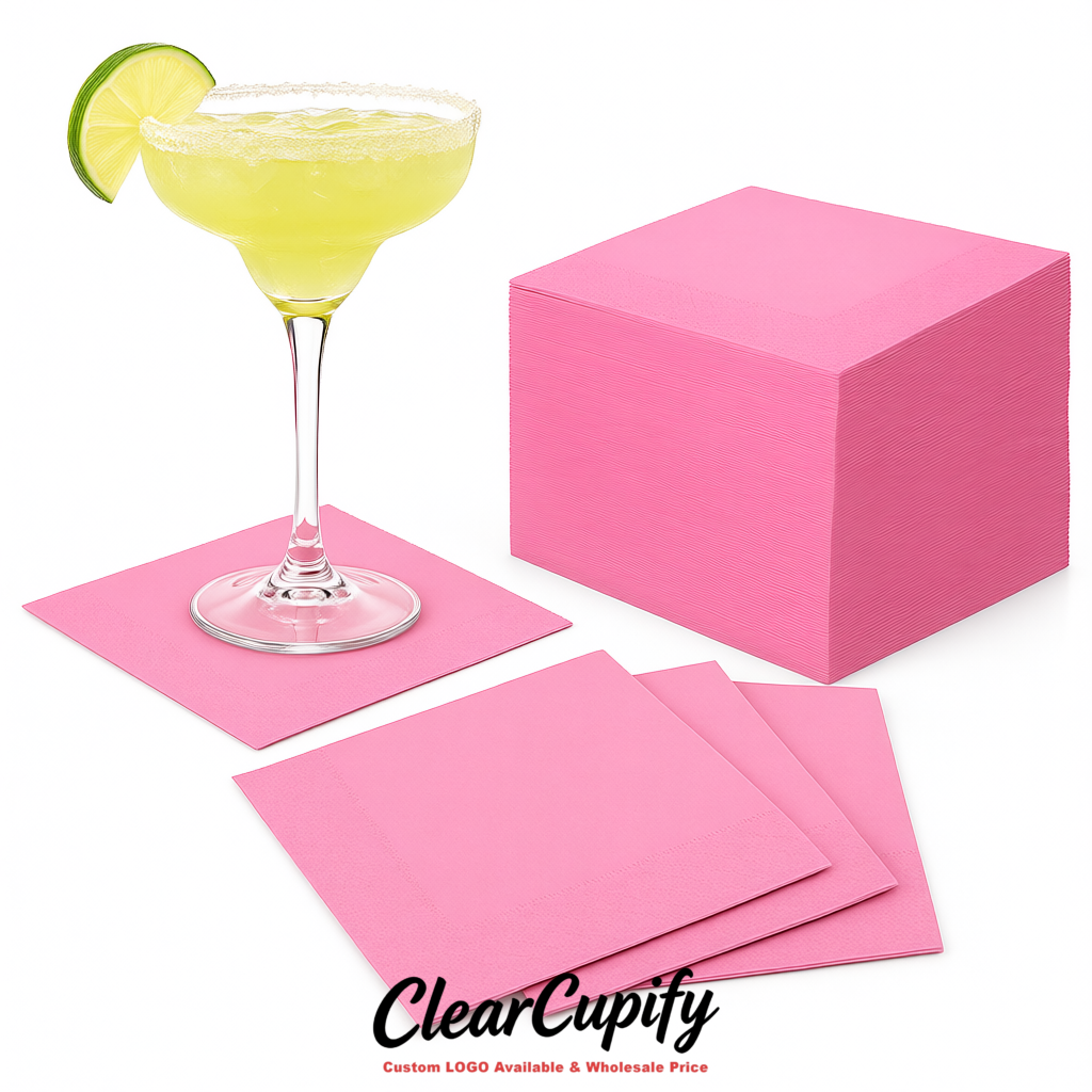 Pink Napkins Paper 4.5x4.5 Inch Disposable 2-Ply Cocktail Napkins Factory
