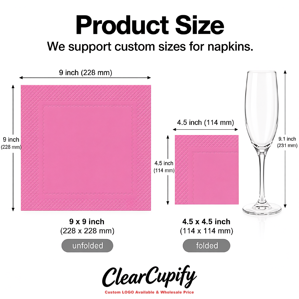 Pink Napkins Paper 4.5x4.5 Inch Disposable 2-Ply Cocktail Napkins Factory