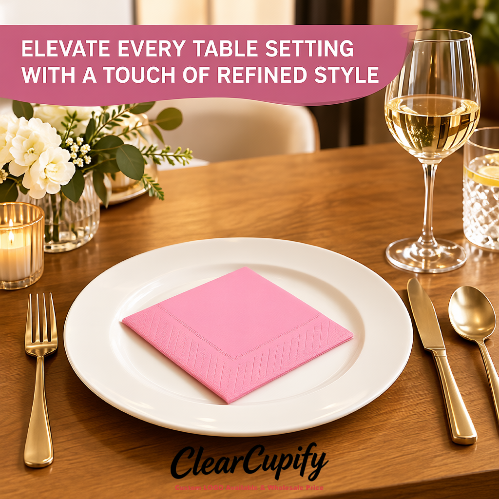 Pink Napkins Paper 4.5x4.5 Inch Disposable 2-Ply Cocktail Napkins Factory