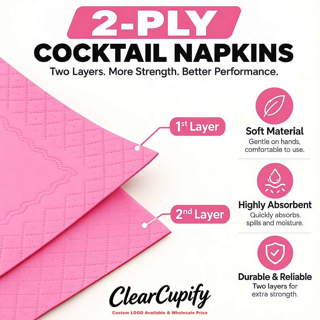 Pink Napkins Paper 4.5x4.5 Inch Disposable 2-Ply Cocktail Napkins Factory