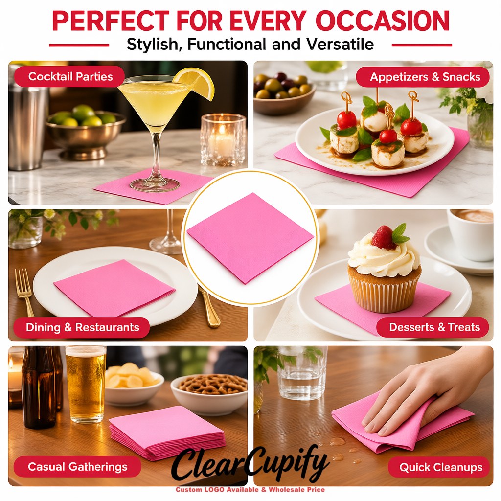 Pink Napkins Paper 4.5x4.5 Inch Disposable 2-Ply Cocktail Napkins Factory Pink Napkins Paper 4.5x4.5 Inch Disposable 2-Ply Cocktail Napkins Factory