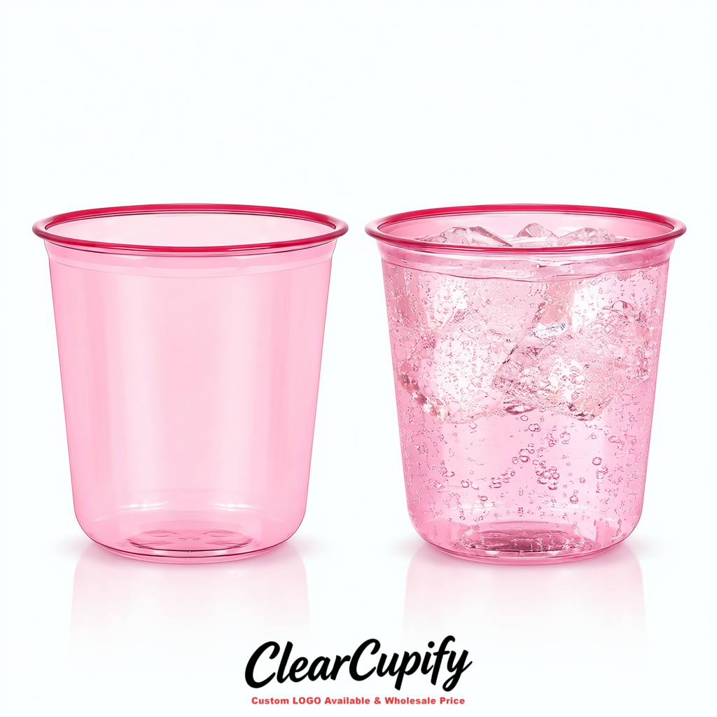 Pink U-shaped Cup with Round Bottom: Stackable & Disposable Plastic Cup