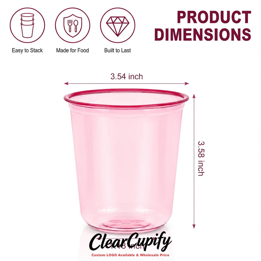 Pink U-shaped Cup with Round Bottom: Stackable & Disposable Plastic Cup