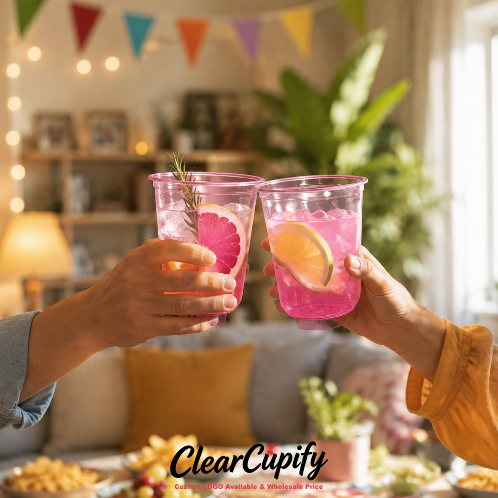 Pink U-shaped Cup with Round Bottom: Stackable & Disposable Plastic Cup