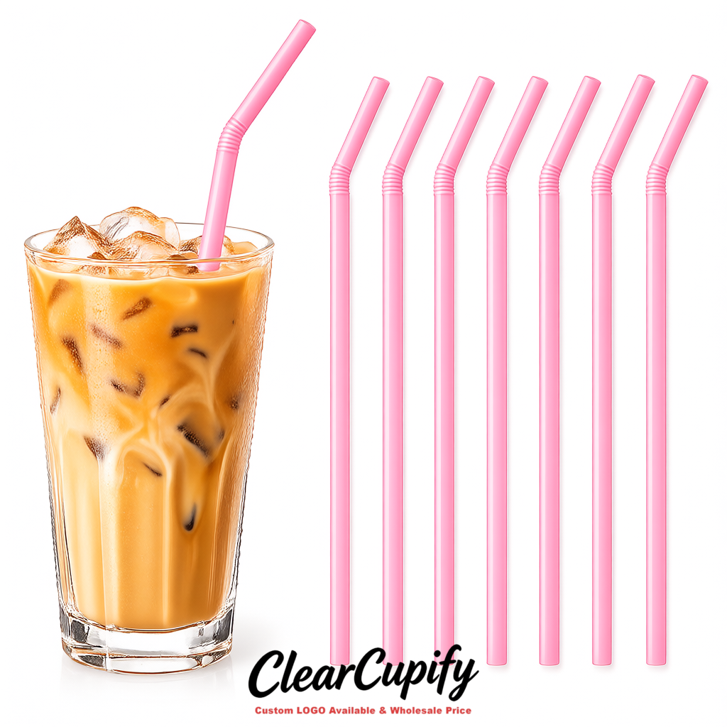 Pink Plastic Straws 8.26 x 0.2 inch Flexible Bendy Disposable Drinking Straws Supplier