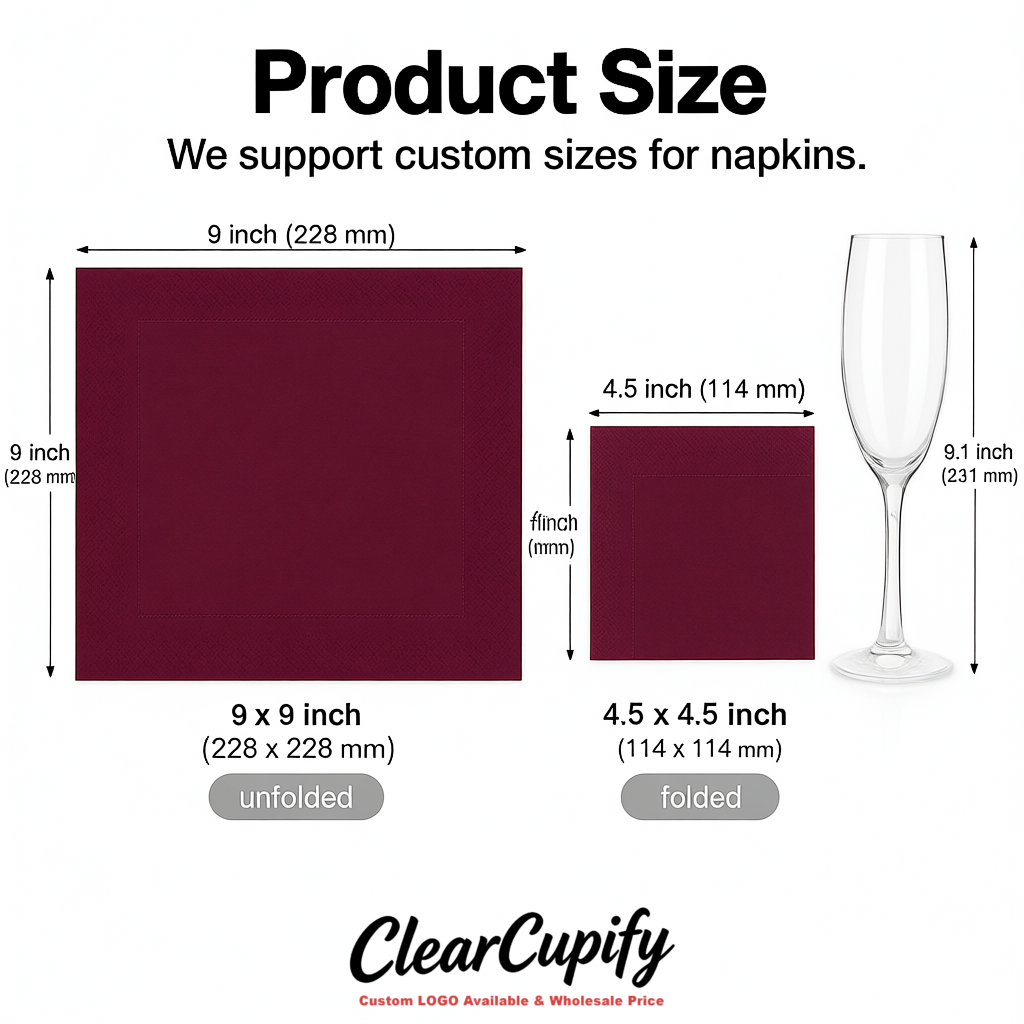 Plum Napkins Paper 4.5x4.5 Inch Disposable 2-Ply Cocktail Napkins Factory