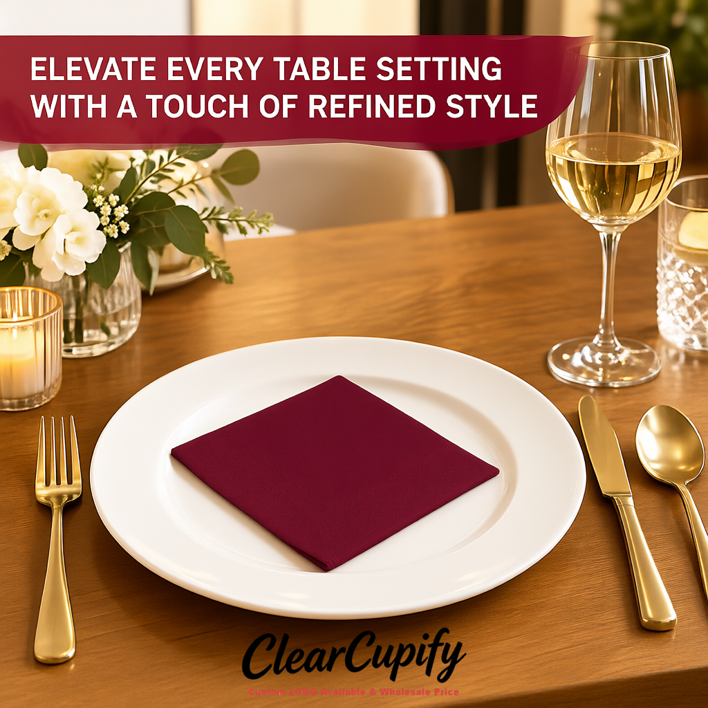 Plum Napkins Paper 4.5x4.5 Inch Disposable 2-Ply Cocktail Napkins Factory