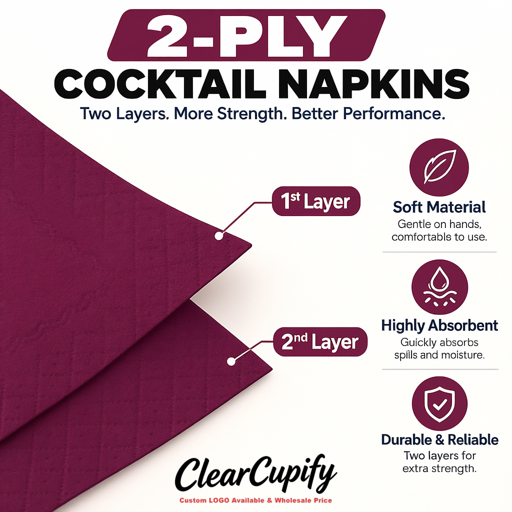Plum Napkins Paper 4.5x4.5 Inch Disposable 2-Ply Cocktail Napkins Factory