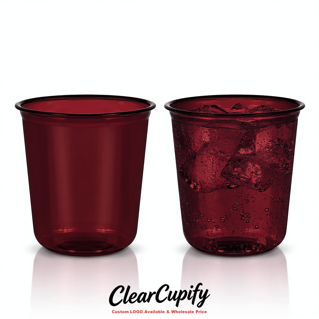 Plum U-shaped Cup with Round Bottom: Stackable & Disposable Plastic Cup Plum U-shaped Cup with Round Bottom: Stackable & Disposable Plastic Cup